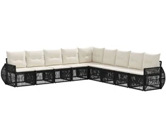 Lauko baldų komplektas Sodo Sofų Rinkinys 9 pcs Juoda ir kreminė balta poliratanas