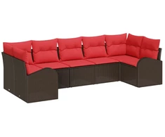 Lauko baldų komplektas Sodo Sofų Rinkinys su pagalve 7 pcs Ruda ir raudona poliratanas