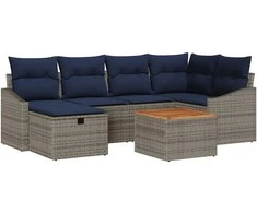 Lauko baldų komplektas Sodo Sofų Rinkinys su pagalve 7 pcs Pilka Poli ratanas
