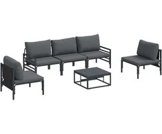 Sodo Sofų Rinkinys su pagalve 6 pcs Juoda Plienas