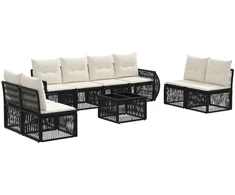 Lauko baldų komplektas Sodo Sofų Rinkinys 9 pcs Juoda ir kreminė balta poliratanas