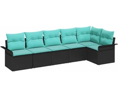 Lauko baldų komplektas Sodo Sofų Rinkinys su pagalve 6 pcs Juoda poliratanas