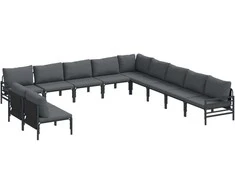 Sodo Sofų Rinkinys su pagalve 11 pcs Juoda Plienas