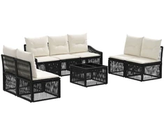 Lauko baldų komplektas Sodo Sofų Rinkinys 8 pcs Juoda poliratanas