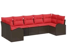 Lauko baldų komplektas Sodo Sofų Rinkinys su pagalve 7 pcs Ruda Poli ratanas
