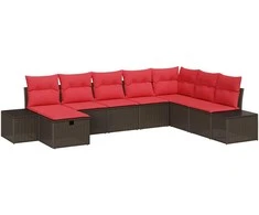 Lauko baldų komplektas Sodo Sofų Rinkinys su pagalve 8 pcs Ruda poliratanas