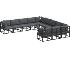 Sodo Sofų Rinkinys su pagalve 11 pcs Juoda Aliuminis