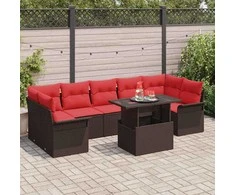 Lauko baldų komplektas Sodo Sofų Rinkinys su pagalve 8 pcs Ruda Poli ratanas