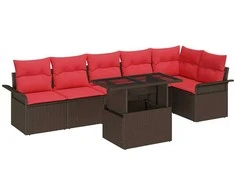 Lauko baldų komplektas Sodo Sofų Rinkinys su pagalve 7 pcs Ruda Poli ratanas
