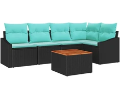 Lauko baldų komplektas Sodo Sofų Rinkinys su pagalve 6 pcs Juoda poliratanas