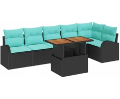 Lauko baldų komplektas Sodo Sofų Rinkinys su saugykla 7 pcs Juoda Poli ratanas