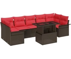 Lauko baldų komplektas Sodo Sofų Rinkinys su pagalve 8 pcs Ruda Poli ratanas