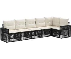 Lauko baldų komplektas Sodo Sofų Rinkinys 6 pcs Juoda ir kreminė balta poliratanas
