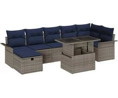 Lauko baldų komplektas Sodo Sofų Rinkinys su pagalve 8 pcs Pilka Poli ratanas
