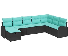 Lauko baldų komplektas Sodo Sofų Rinkinys su pagalve 8 pcs Juoda Poli ratanas