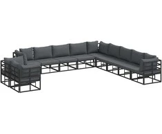 Sodo Sofų Rinkinys su pagalve 11 pcs Juoda Aliuminis