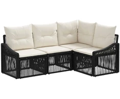 Lauko baldų komplektas Sodo Sofų Rinkinys 4 pcs Juoda poliratanas