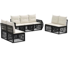 Lauko baldų komplektas Sodo Sofų Rinkinys 7 pcs Juoda ir kreminė balta poliratanas