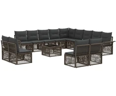 Lauko baldų komplektas Sodo Sofų Rinkinys 14 pcs Pilka poliratanas