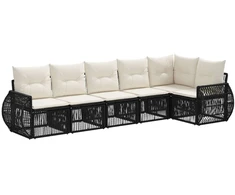 Lauko baldų komplektas Sodo Sofų Rinkinys 6 pcs Juoda ir kreminė balta poliratanas