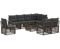Lauko baldų komplektas Sodo Sofų Rinkinys 9 pcs Pilka poliratanas
