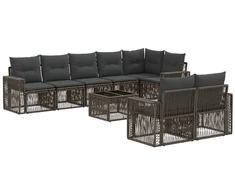 Lauko baldų komplektas Sodo Sofų Rinkinys 9 pcs Pilka ir tamsiai pilka poliratanas