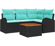 Lauko baldų komplektas Sodo Sofų Rinkinys 5 pcs Juoda ir turkio poliratanas