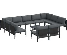Sodo Sofų Rinkinys su pagalve 12 pcs Juoda Plienas