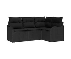 Lauko baldų komplektas Sodo Sofų Rinkinys su saugykla 4 pcs Juoda poliratanas