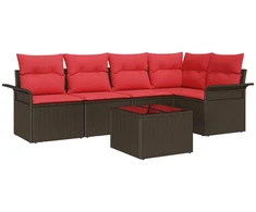 Lauko baldų komplektas Sodo Sofų Rinkinys su pagalve 6 pcs Ruda poliratanas