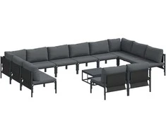 Sodo Sofų Rinkinys su pagalve 13 pcs Juoda Plienas