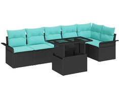 Lauko baldų komplektas Sodo Sofų Rinkinys su pagalve 7 pcs Juoda Poli ratanas