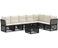 Lauko baldų komplektas Sodo Sofų Rinkinys 8 pcs Juoda poliratanas