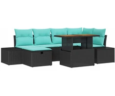 Sodo Sofų Rinkinys 7 vnt. Juoda poliratanas