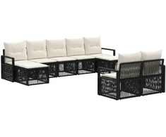 Lauko baldų komplektas Sodo Sofų Rinkinys 9 pcs Juoda poliratanas