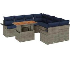 Lauko baldų komplektas Sodo Sofų Rinkinys su saugykla 9 pcs Pilka Poli ratanas