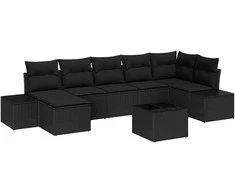 Lauko baldų komplektas Sodo Sofų Rinkinys su pagalve 7 pcs Juoda poliratanas