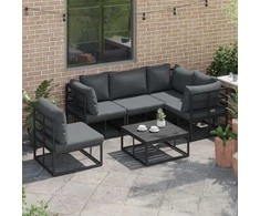 Sodo Sofų Rinkinys su pagalve 6 pcs Juoda Aliuminis