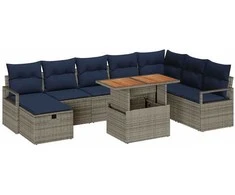 Sodo Sofų Rinkinys su pagalve 9 pcs Pilka poliratanas