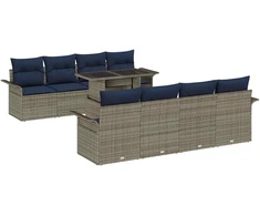 Lauko baldų komplektas Sodo Sofų Rinkinys su pagalve 9 pcs Pilka Poli ratanas