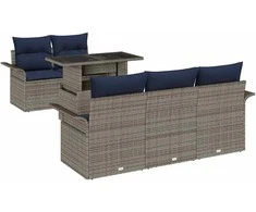 Lauko baldų komplektas Sodo Sofų Rinkinys su pagalve 6 pcs Pilka Poli ratanas