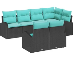 Lauko baldų komplektas Sodo Sofų Rinkinys su pagalve 7 pcs Juoda ir turkio poliratanas
