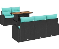 Lauko baldų komplektas Sodo Sofų Rinkinys su saugykla 6 pcs Juoda Poli ratanas