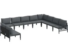 Sodo Sofų Rinkinys su pagalve 10 pcs Juoda Plienas