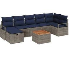 Lauko baldų komplektas Sodo Sofų Rinkinys su pagalve 8 pcs Pilka poliratanas