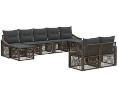 Lauko baldų komplektas Sodo Sofų Rinkinys 9 pcs Pilka poliratanas