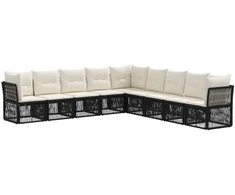 Lauko baldų komplektas Sodo Sofų Rinkinys 9 pcs Juoda poliratanas