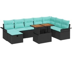 Lauko baldų komplektas Sodo Sofų Rinkinys 9 pcs Juoda poliratanas