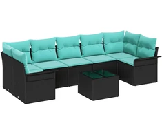 Lauko baldų komplektas Sodo Sofų Rinkinys 8 pcs Juoda Poli ratanas