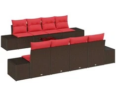Lauko baldų komplektas Sodo Sofų Rinkinys su pagalve 9 pcs Ruda poliratanas